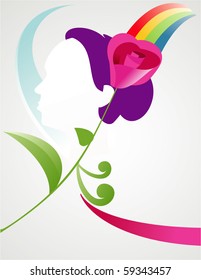 female face with a flower