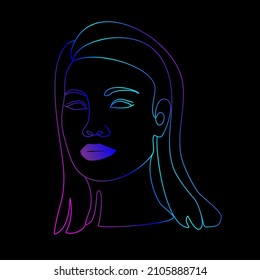 female face gradient one line minimalist accent on the lips