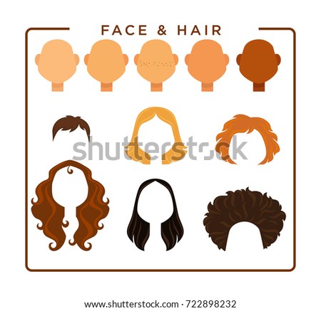 Female face and hair constructor isolated illustrations set