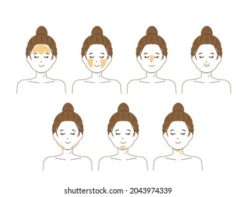 Female face. Hair loss location. Vector illustration.