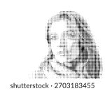 Female face, halftone dotted texture, polka dot motif, International Women