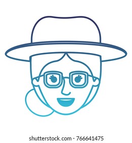 female face with hat and glasses and collected hair in degraded blue silhouette
