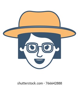 female face with hat and glasses short hair in color sections silhouette