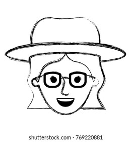 female face with hat and glasses and short wavy hair in monochrome blurred silhouette