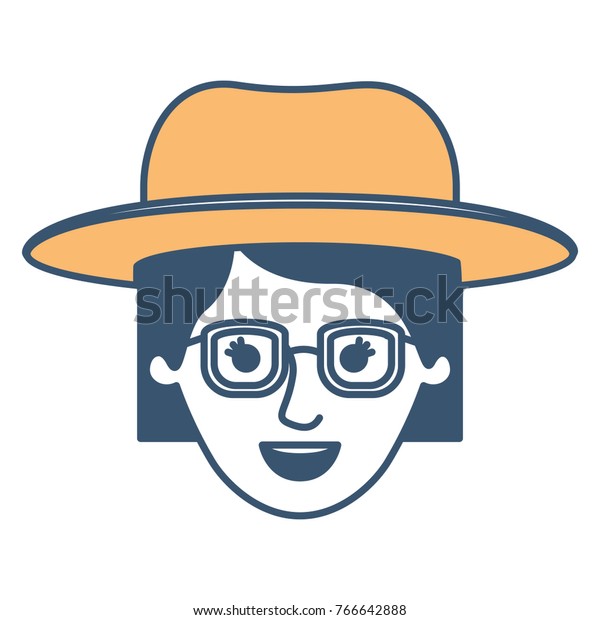 Female Face Hat Glasses Short Hair Stock Vector Royalty Free