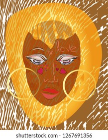 Female face. Hearts. Imagination. Valentine's Day