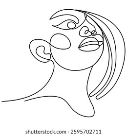 Female face icon   continuous one line drawing of outline vector illustration