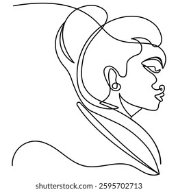 Female face icon   continuous one line drawing of outline vector illustration
