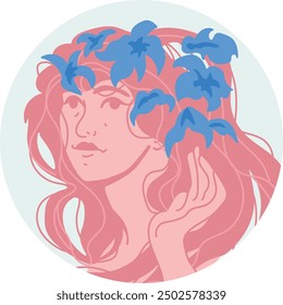 Female face icon featuring a mix of Art Nouveau, Art Deco, and Victorian styles, crafted in vector art.