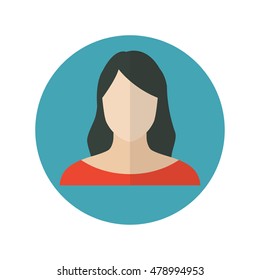 Female face icon in flat design. Woman avatar profile. Vector illustration.