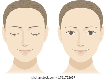 Female face illustration set / vector