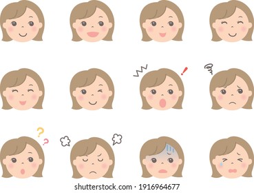 Female face illustrations (various facial expressions)