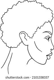 Female face line art. Elegant vector woman portrait. Female line drawing. Afro girl

