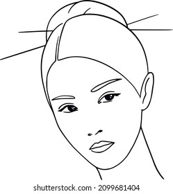 Arte en línea facial femenino. Retrato de mujer vectora. Dibujo de líneas femeninas