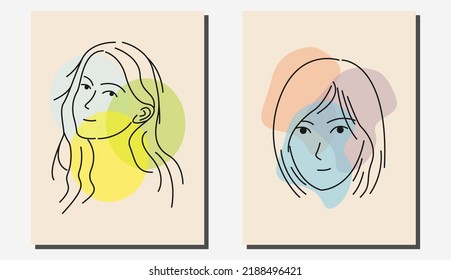 Female face line art for wall decoration