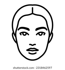 Female face, line icon. Young woman head, front view. Minimalist style, editable strokes. Health and beauty concepti. Good for cosmetology, spa procedures, skin care