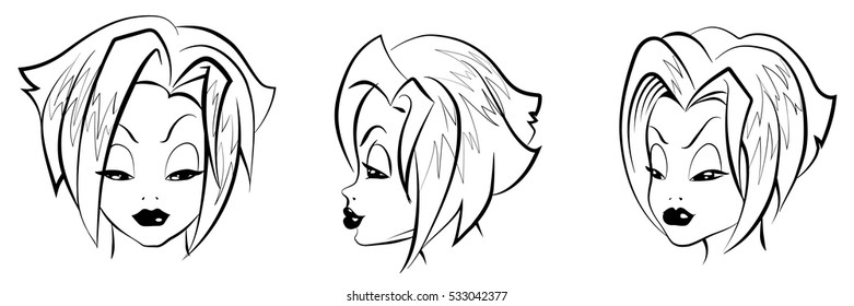 female face linear image from different angles