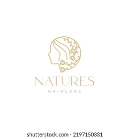 female face lines leaves and flower logo design