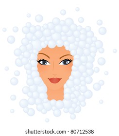 Female face in lovely bubble frame