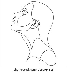 Female face one line drawing on white isolated background. Vector illustration
