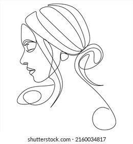 Female face one line drawing on white isolated background. Vector illustration
