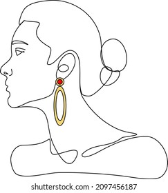 female face one line minimalist accent on the earring