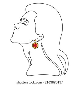 female face one line minimalist accent on the earring