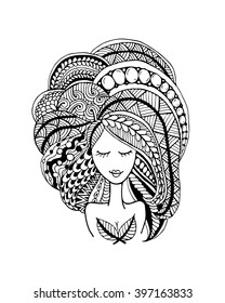 Female face, ornate hairstyle for your design