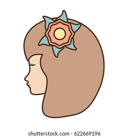 female face profile character with flower