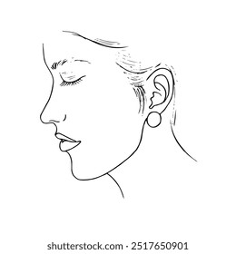 female face in profile with closed eyes - hand drawn doodle