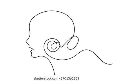 Female face profile continuous one line art minimalist outline vector illustration isolated on white background