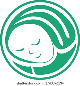  cara femenina de perfil agachada en un círculo en verde