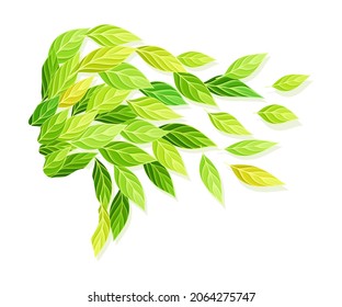 Female face profile made of green leaves, logo, emblem, creative sign design vector illustration