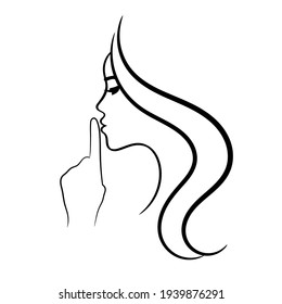 Female face profile sketch with finger near lips