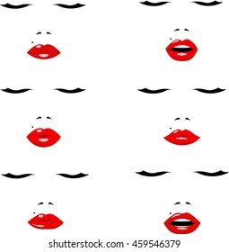 Female face with sensuous lips and long eyelashes. Vector illustration in cartoon style