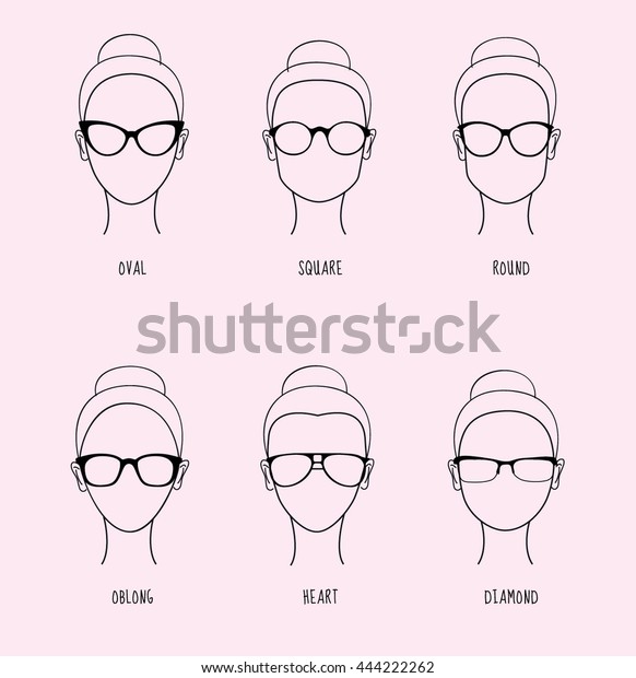 Female Face Shapes Glasses Types Line Stock Vector Royalty