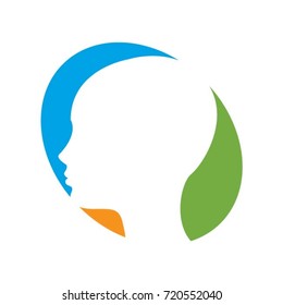female face side view inside oval in color-vector drawing
