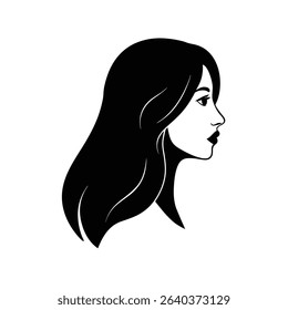 Female Face Side View Long Hair Silhouette Vector Art Illustration