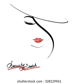Female face silhouette with hat