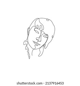 Female face single line drawing. Portrait of young beautiful girl line art.