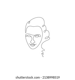 Dibujo de una sola línea de cara femenino. Retrato de arte de la linea de chicas hermosas.