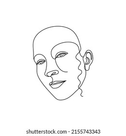 Dibujo de una sola línea de cara femenino. Retrato de arte de la linea de chicas hermosas.