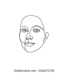 Dibujo de una sola línea de cara femenino. Retrato de arte de la linea de chicas hermosas.
