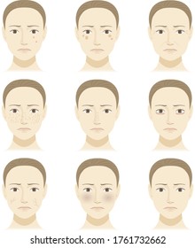 Female face skin trouble illustration set