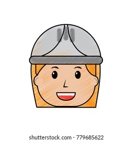 female face smiling worker with helmet protection