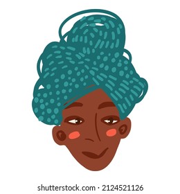 Female face sticker handdrawn illustration. Funny face and hairstyle