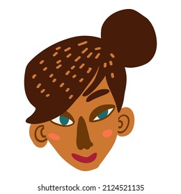 Female face sticker handdrawn illustration. Funny face and hairstyle