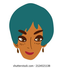 Female face sticker handdrawn illustration. Funny face and hairstyle