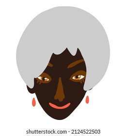 Female face sticker handdrawn illustration. Funny face and hairstyle