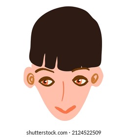 Female face sticker handdrawn illustration. Funny face and hairstyle